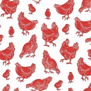 Red Block Print Chickens by Angel Gerardo