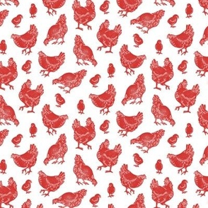 Red Block Print Chickens by Angel Gerardo - Small Scale