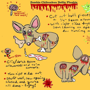 Zombie Chihuahua Dog Dollie Doll Plushie cut and sew