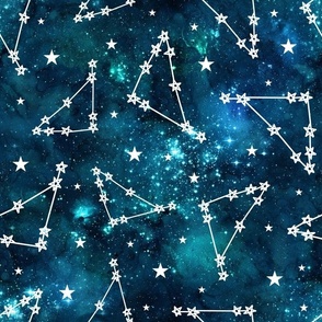 Large Scale Capricorn Constellations and Stars on Teal Galaxy