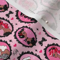 SMALL- Cameo Dolls on Pink Black Pinups