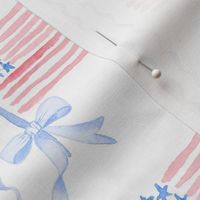 Grandmillennial Independence day 4th of July Watercolor Flags Bows