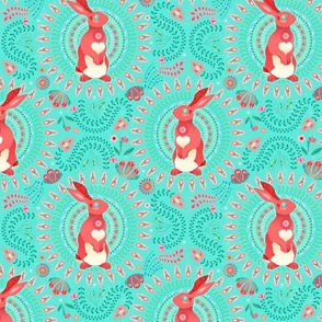 Year of the Rabbit in Coral and Mint - Large