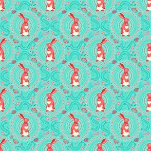 Year of the Rabbit in Coral and Mint