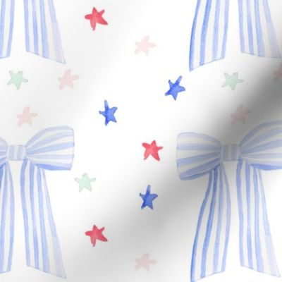 Grandmillennial Independence day 4th of July Watercolor Bows & Stars