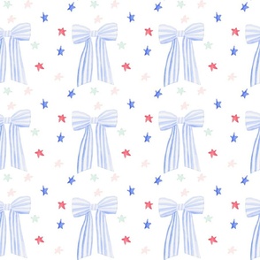 Grandmillennial Independence day 4th of July Watercolor Bows & Stars