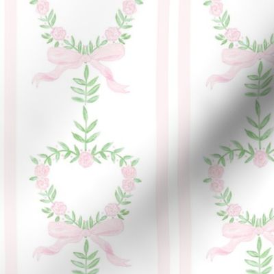 Valentine's Day Grandmillennial Watercolor Pattern Roses Stripes Bows