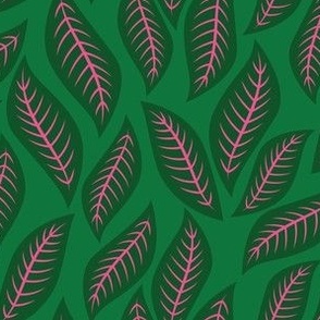 Tropical Paradise - Tropical Leaves - Green + Pink