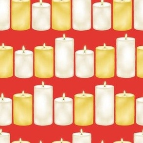 white and yellow candles - red