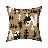 Woodland Forest "M" Moose Block Print in Black Brown White / Large Scale / Two Way