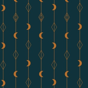 Crescent Moon Geometric - Dark Navy Blue and Gold - Large Scale