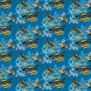 Medium scale vintage bees on blue