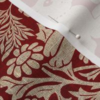 Modern damask/Year of the Rabbits /deep red/maroon/golden/textured