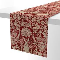 Modern damask/Year of the Rabbits /deep red/maroon/golden/textured
