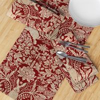 Modern damask/Year of the Rabbits /deep red/maroon/golden/textured