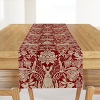 Modern damask/Year of the Rabbits /deep red/maroon/golden/textured