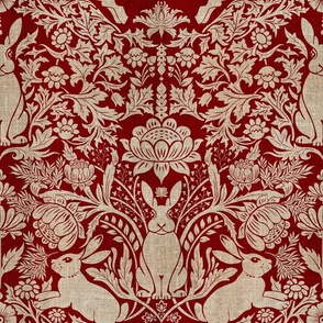 Modern damask/Year of the Rabbits /deep red/maroon/golden/textured