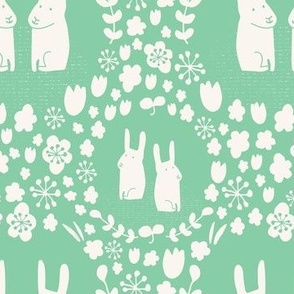 Medium - Hello Bunny Family - Year of the Rabbit - Mint Green and White (Medium)