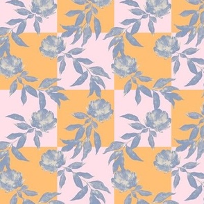 Watercolor Lilac Peonies Pink and Gold Plaid