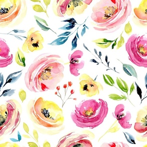 Pink & yellow watercolor flowers