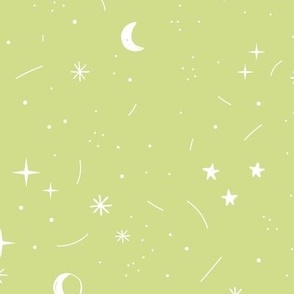 Little stars and miracle moon and fireworks galaxy magic night lime green LARGE