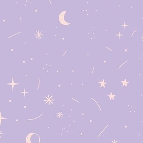 Little stars and miracle moon and fireworks galaxy magic night blush lilac purple LARGE