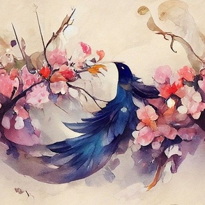 Blue watercolor bird