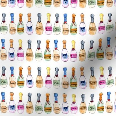 Smaller scale 'champagne for everybody!' - watercolor bottles for celebrations - painted rose bubbles sparkling wines a143-2-1