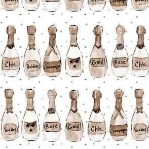 Earthy champagne for everybody! - watercolor neutral bottles for celebrations - painted rose bubbles sparkling wines a143-2-3