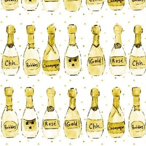 champagne for everybody! in gold - watercolor yellow bottles for celebrations - painted rose bubbles sparkling wines a143-2-5