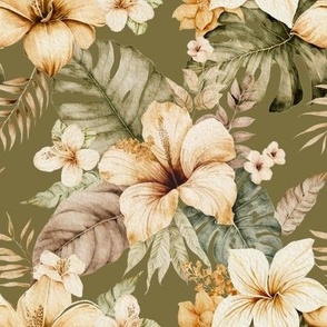 Tropical pastel earth colors flowers and leaves