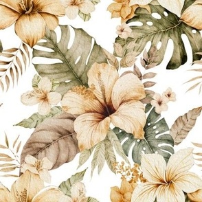 Tropical pastel earth colors flowers and leaves