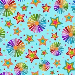 Medium Scale Let Your Colors Shine Rainbow Stars and Sunshine on Aqua Blue