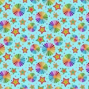 Small Scale Let Your Colors Shine Rainbow Stars and Sunshine on Aqua Blue
