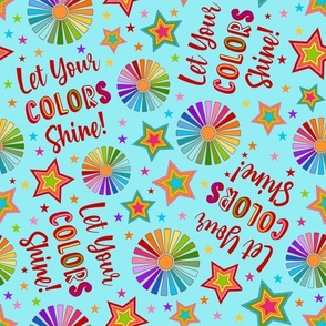 Large Scale Let Your Colors Shine Rainbow Stars and Sunshine on Aqua Blue