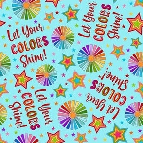 Medium Scale Let Your Colors Shine Rainbow Stars and Sunshine on Aqua Blue