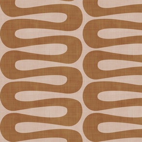 Abstract Mid Century Modern Geometric Curve Stripe in Tan and Brown