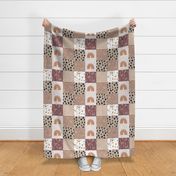3x3 patchwork lovey: mauve, rosewood, taupe, flax