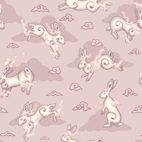Cloud Rabbits - Mauve - Wallpaper Size