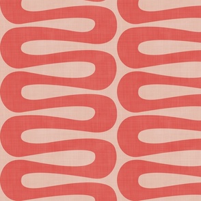 Abstract Mid Century Modern Geometric Curve Stripe in Raspberry Coral Red and Shell Blush