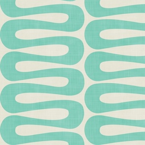 Abstract Mid Century Modern Geometric Curve Stripe in Mint Green and Cream White