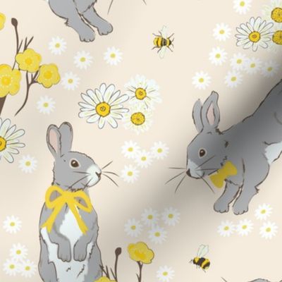 Year of the rabbit | Spring bunny and bees on deep cream 