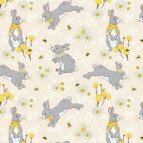 Year of the rabbit | Spring bunny and bees on deep cream 
