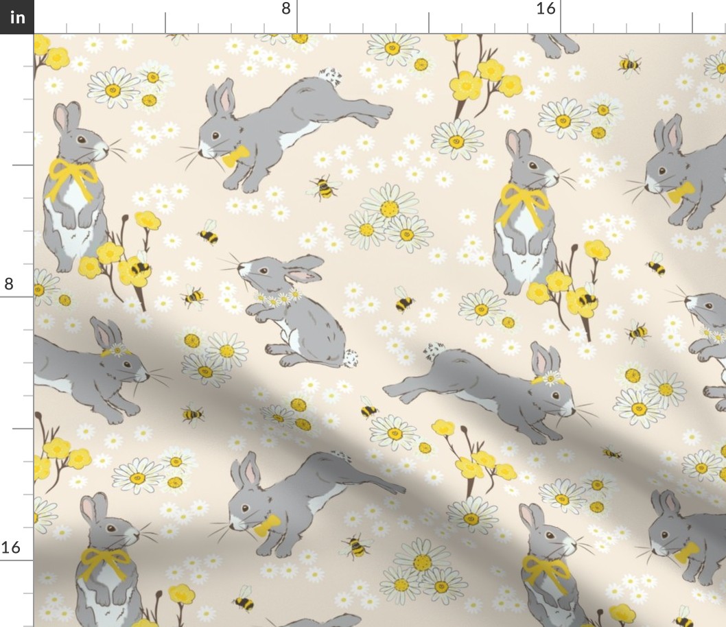 Year of the rabbit | Spring bunny and bees on deep cream 