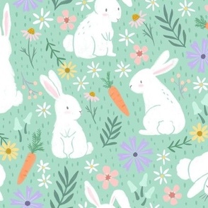 Sweet White Bunnies in Spring