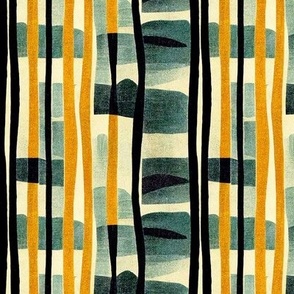 horizontal stripes in burnt yellow and dark teal
