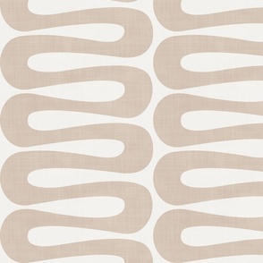 Abstract Mid Century Modern Geometric Curve Stripe in Latte Tan Brown and Milk White