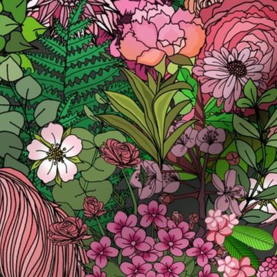 Unicorns in a Rose Colored Garden (large scale) 