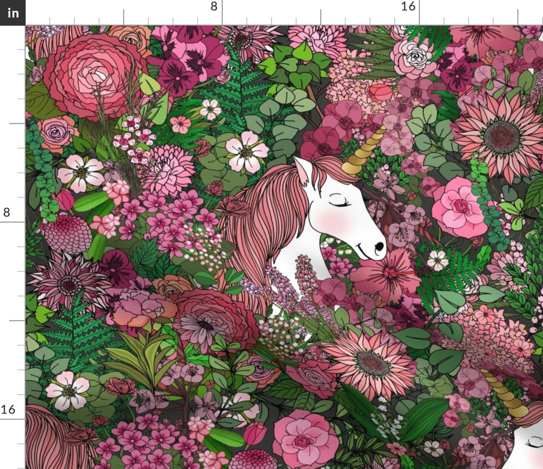 Unicorns in a Rose Colored Garden (large scale) 