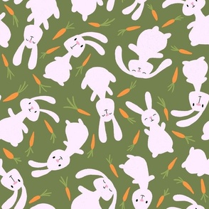 Bouncing Bunnies and Carrots - white - green - SHW1002 E